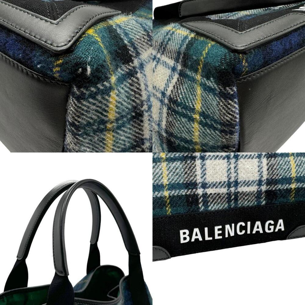Balenciaga Handbag Blue Tote Cabas Wool Green Navy Bag Multicolor Black - Picture 4 of 4